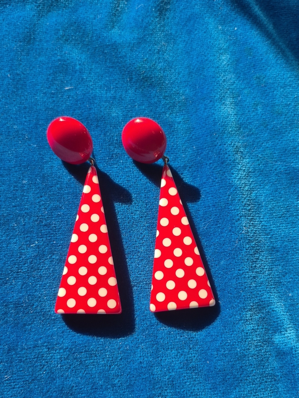 Red Polka Dot Triangle Earrings